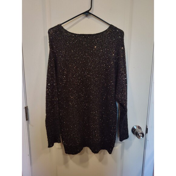 Women's Mesh and Lace Oversized Shimmer Sweater Small Black Gold - Picture 3 of 5